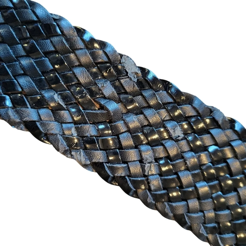 Black Wide Stretchy Braided Chunky Buckle Belt